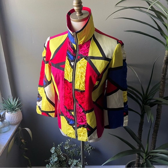 Mishca Vintage 80s Geometric Print Jacket Size Small - Picture 2 of 11